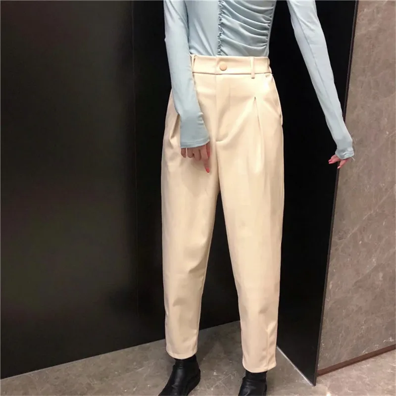 

Брюки женские из ПУ кожи, с высокой талией, на осень/зиму