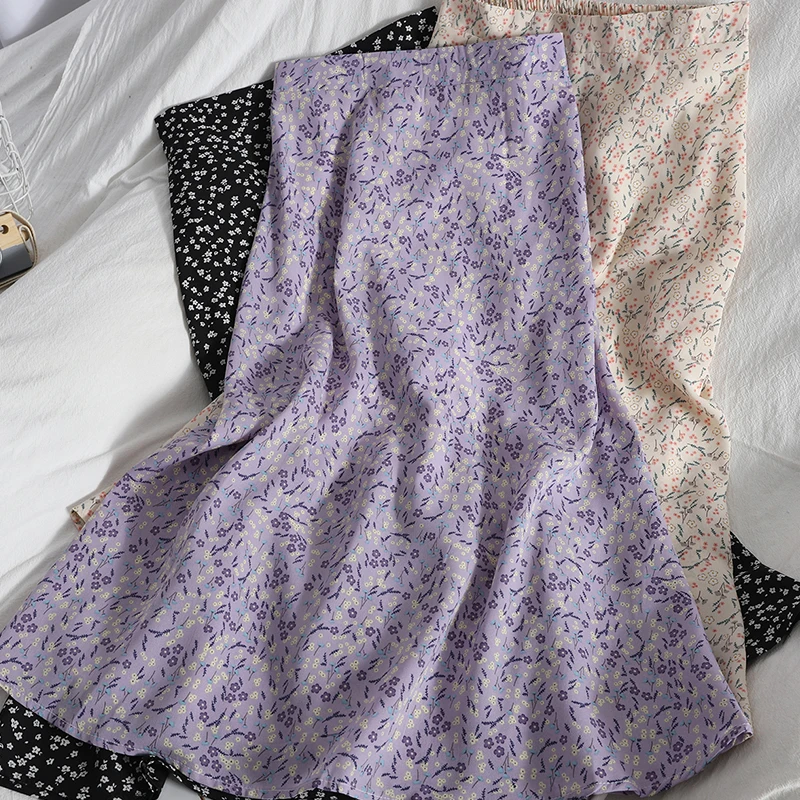 Женская юбка средней длины с цветочным принтом и поясом на резинке - купить по