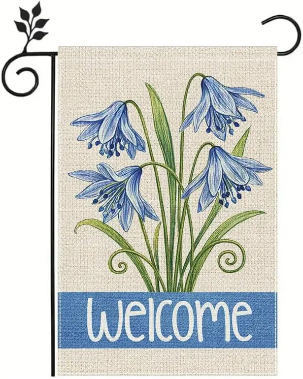 Фото Флаг для сада BrandName Blue Floral Garden Flag, двусторонний полиэстеровый флаг для улицы, декоративный флаг с цветами для газона, приветствующий весну, MMZ №1