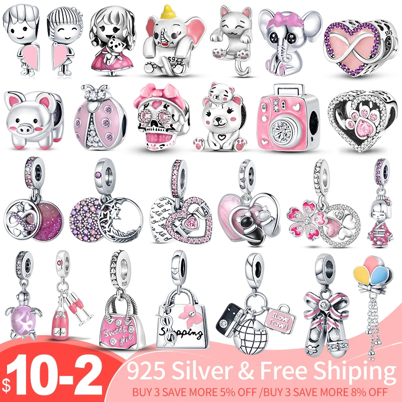 plata charms of ley 925 original fit pandach bracelet necklace women pink serie charm bead silver color pendant jewelry - купить по