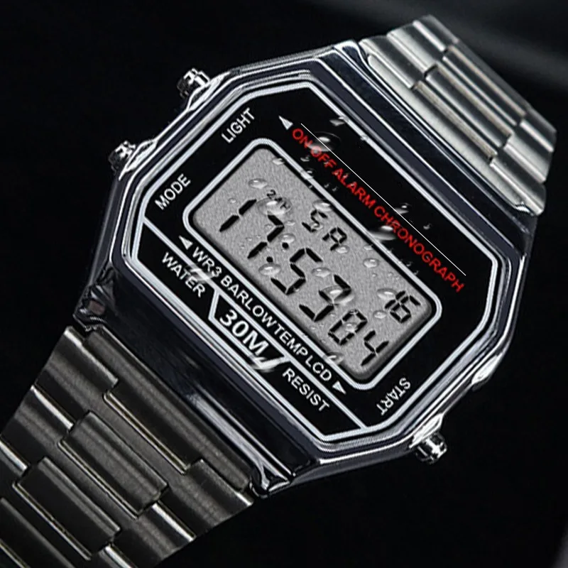 Фото Роскошные часы со стальным ремешком F91W, женские часы, мужские деловые часы, многофункциональные, компактные спортивные наручные часы, электронные часы №1