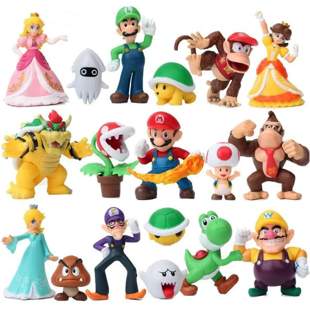 

18pcs Super Mario Bros 2nd Action Figures Kawaii Luigi Bowser PVC Anime Figure with Storage Bag for Children Toys Gifts