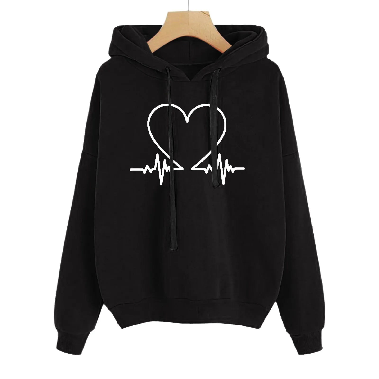 

Ecg Print Hoodies Sweatshirts Loose Hoodie Sportswear Y2k Tops Bodybuilding Hoodies Women Fitness Pullover Jogging Moletom New