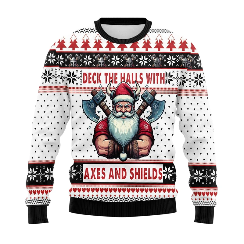 Модный свитшот с черепом Санта-Клауса трендовый топор щит узор 3D принт уродливый