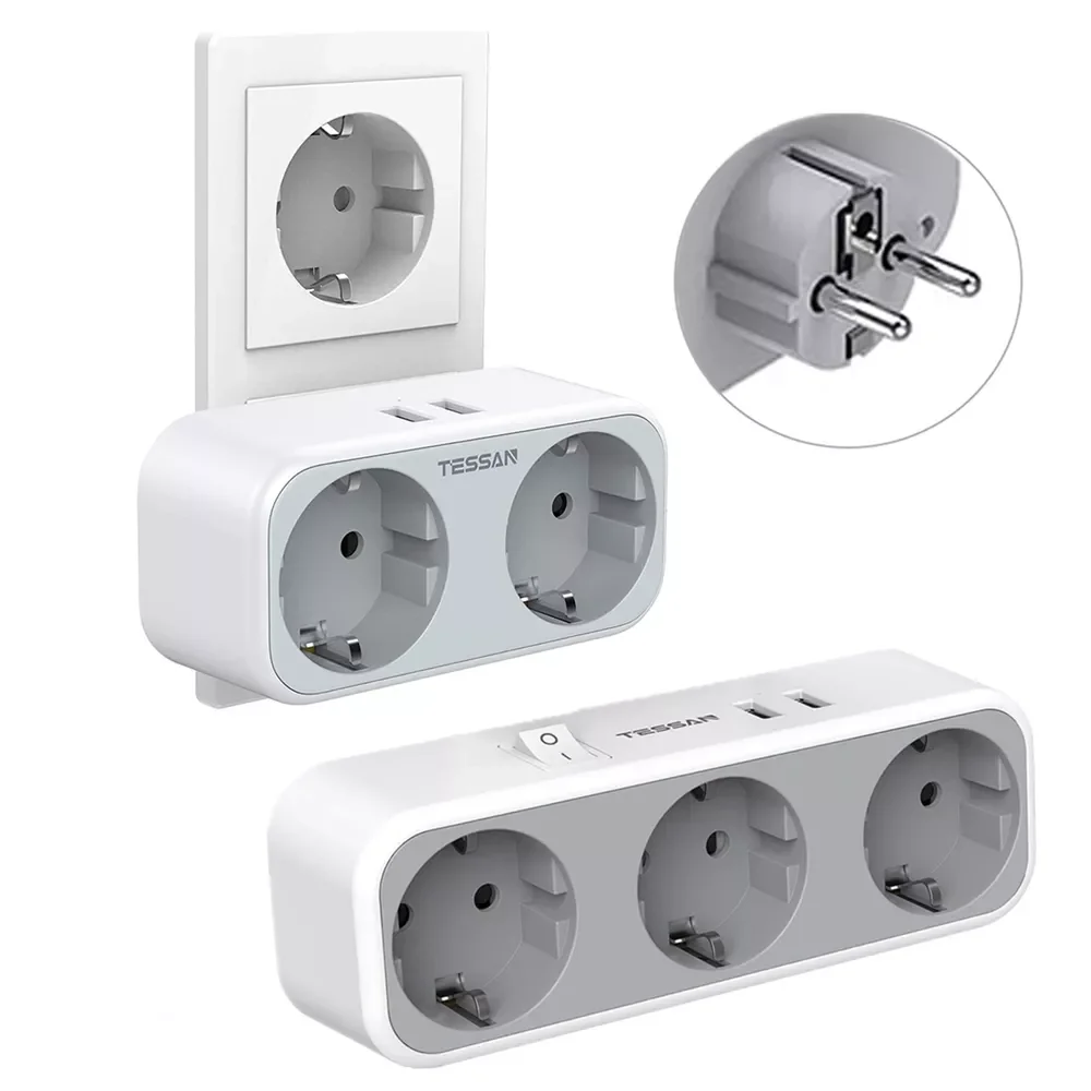 

Home/ Office/ Travel 2/3 Outlets 2 USB EU Plug Power Adapter Protable Power Strip Socket 110-230V 3600W Overload Protection