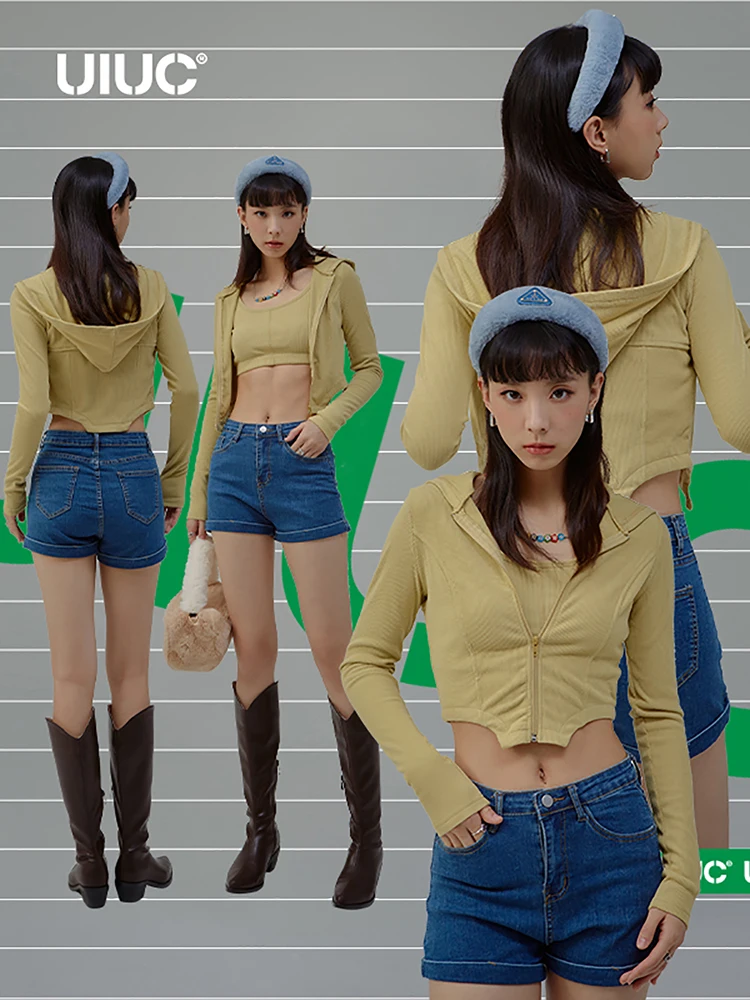 

UIUC шикарный вязаный кардиган на молнии и топы без рукавов для девочек-подростков 2022 весенний короткий кардиган для женщин