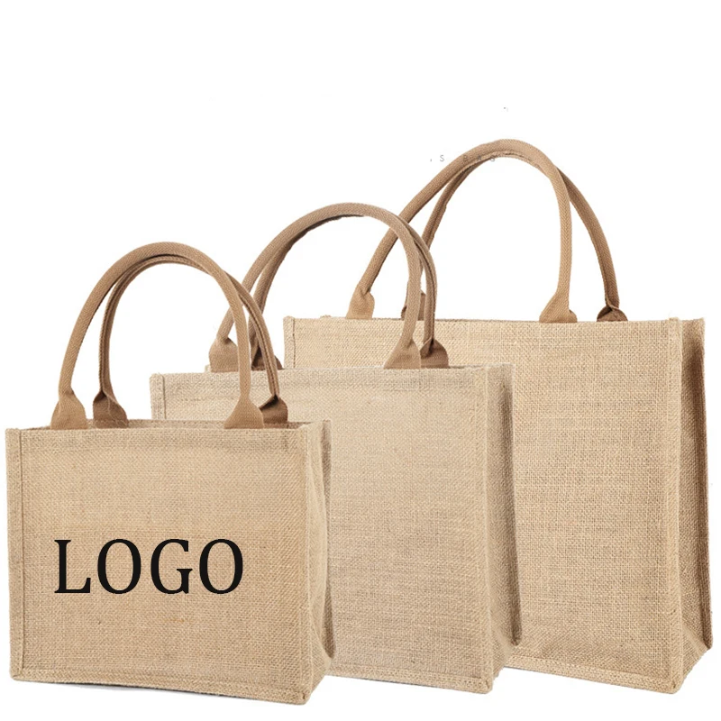 

Сумка для хранения с логотипом на заказ, Джутовая сумка естественного цвета, Экологически чистая, перерабатываемая, для продуктов, Льняная ...