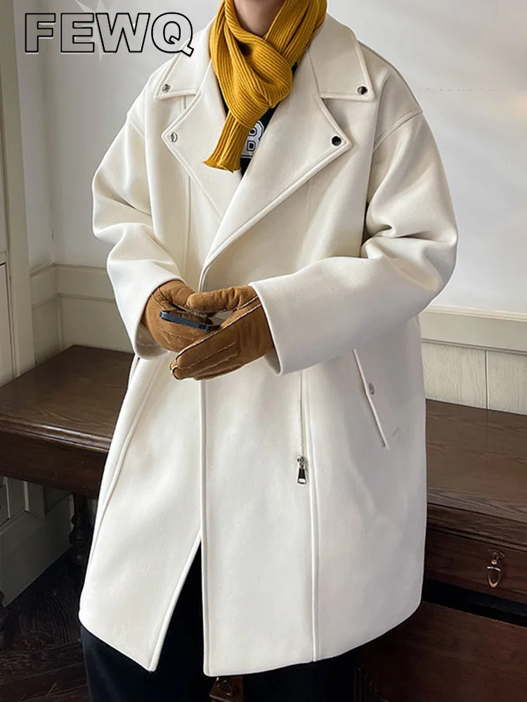 

Парное шерстяное пальто FEWQ в Корейском стиле, мужское свободное повседневное теплое пальто с отложным воротником, новинка зимы 2022, 24A1319