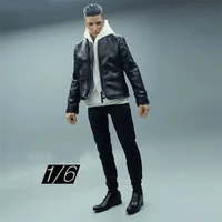 16 scale male genuine leather coat loose white hoodies slim trousers for 12inch acrion figure body model diy