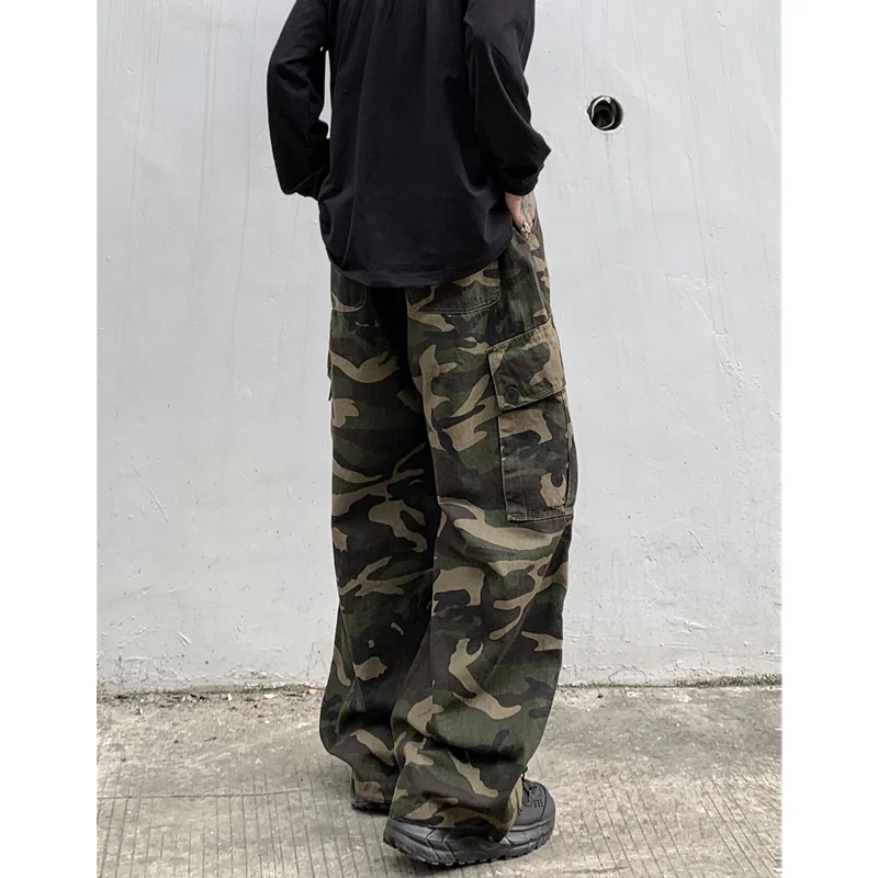 Men's Wear Vintage Loose Camouflage Jeans 2022 Autumn New Pattern Fashion Multiple Pockets Straight Cylinder Cargo Pants Female