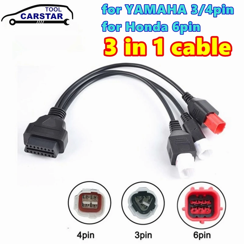 Диагностический кабель Canbus 3 в 1 для мотоцикла Yamaha 3pin/4pin Honda 6pin OBD