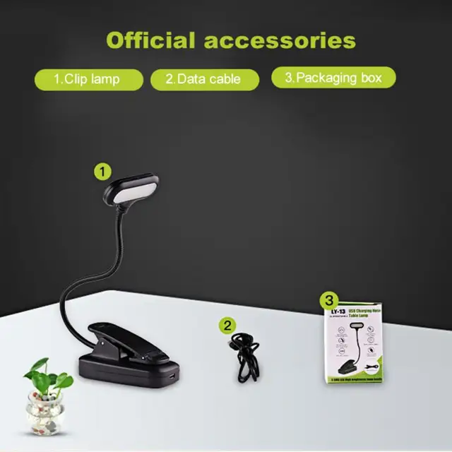 LED Clip Table Lamp Stepless Dimmable Wireless Desk Lamp Touch USB Rechargeable Reading Light LED Night Light Laptop Lamp 5