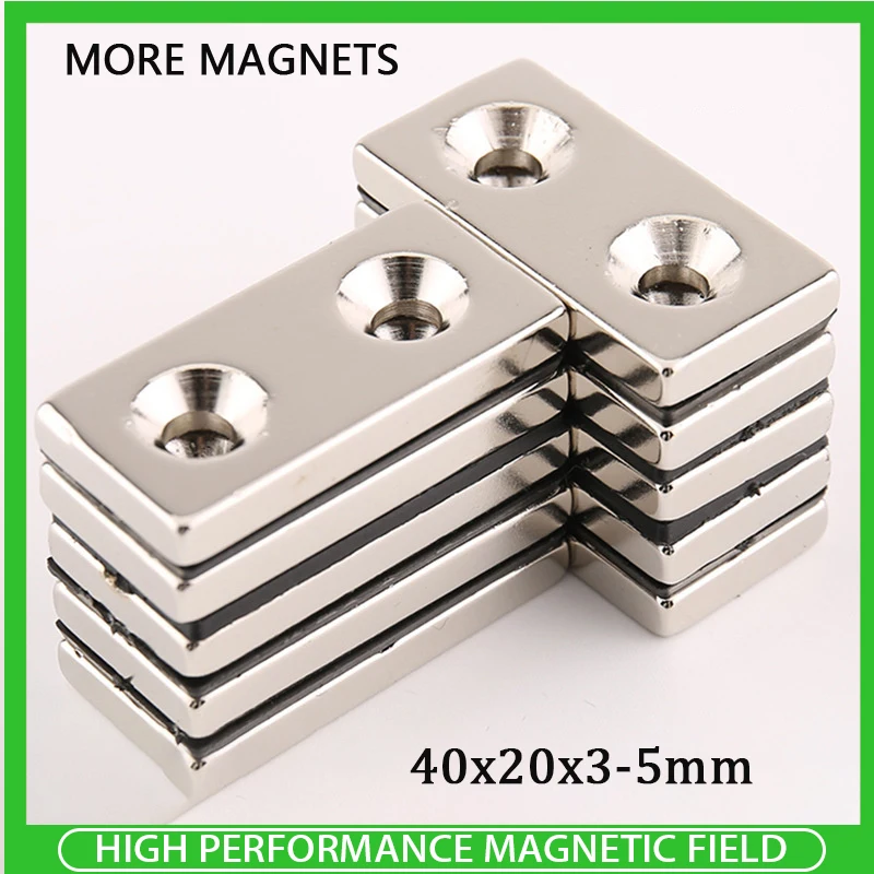 

2~30PCS 40x20x3-5 Block Powerful Magnets Double Holes 5mm Countersunk Neodymium Magnet 40mm x 20mm x 3mm-5mm NdFeB Magnetic