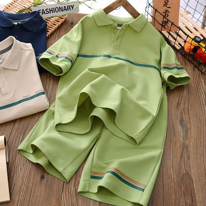 

Boys Summer 2023 New Leisure Sports Suits 4-13 Years Youth Teenage Boys Polo Shirts+Pants Two piece Sets Children Clothes