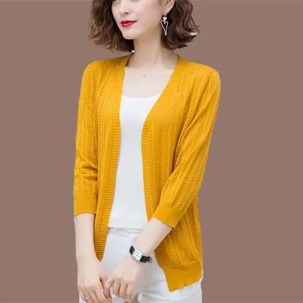 

Women 2022 Summer Thin Sunscreen Cardigan Female Knitted V Neck Ice Silk Sweaters Shawl Tops Lady Air-conditioned Cardigans G15