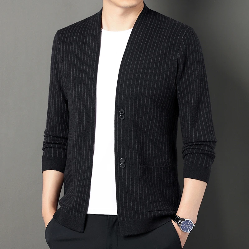 

Кардиган мужской в полоску, с V-образным вырезом и длинным рукавом