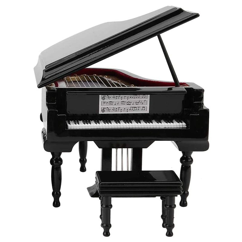 

Miniature Grand Piano Model Kit Musical Instrument with Chair for Home Office Decoration(Black Without Music) Small