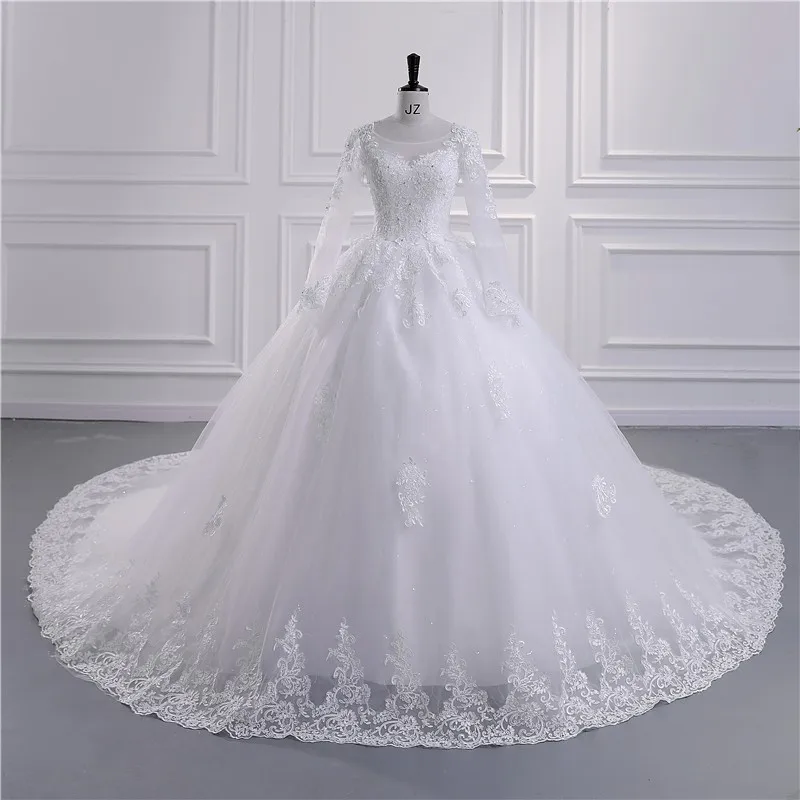 

2022 New Luxury Wedding Dresses Long Sleeve Ball Gown Classic Lace High-end Robe De Mariee Real Photo Vestido De Noiva Plus Size