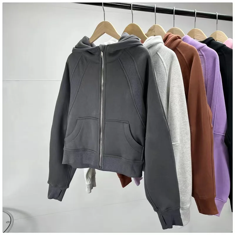 Lulu SCUBA Women Yoga Solid Sports Pullover Hooded Sweater Autumn Winter Warm Windproof Plush Outdoor Loose Easy Fashion Hoodie