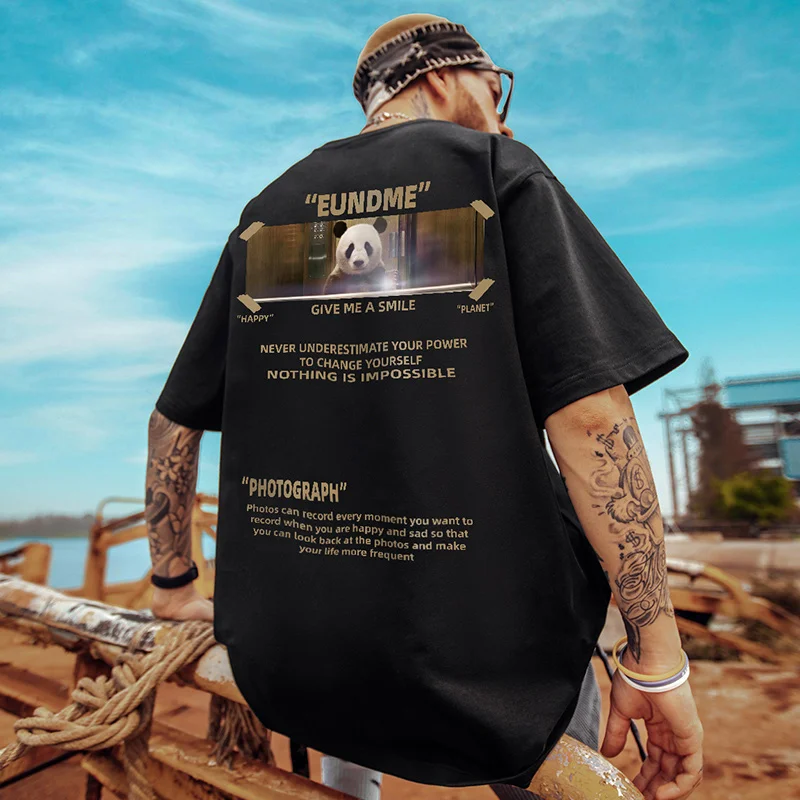 

Футболка мужская хлопковая в стиле хип-хоп, мультяшный рисунок панды, Свободный Топ в стиле Харадзюку, повседневная одежда для пар, большие ...