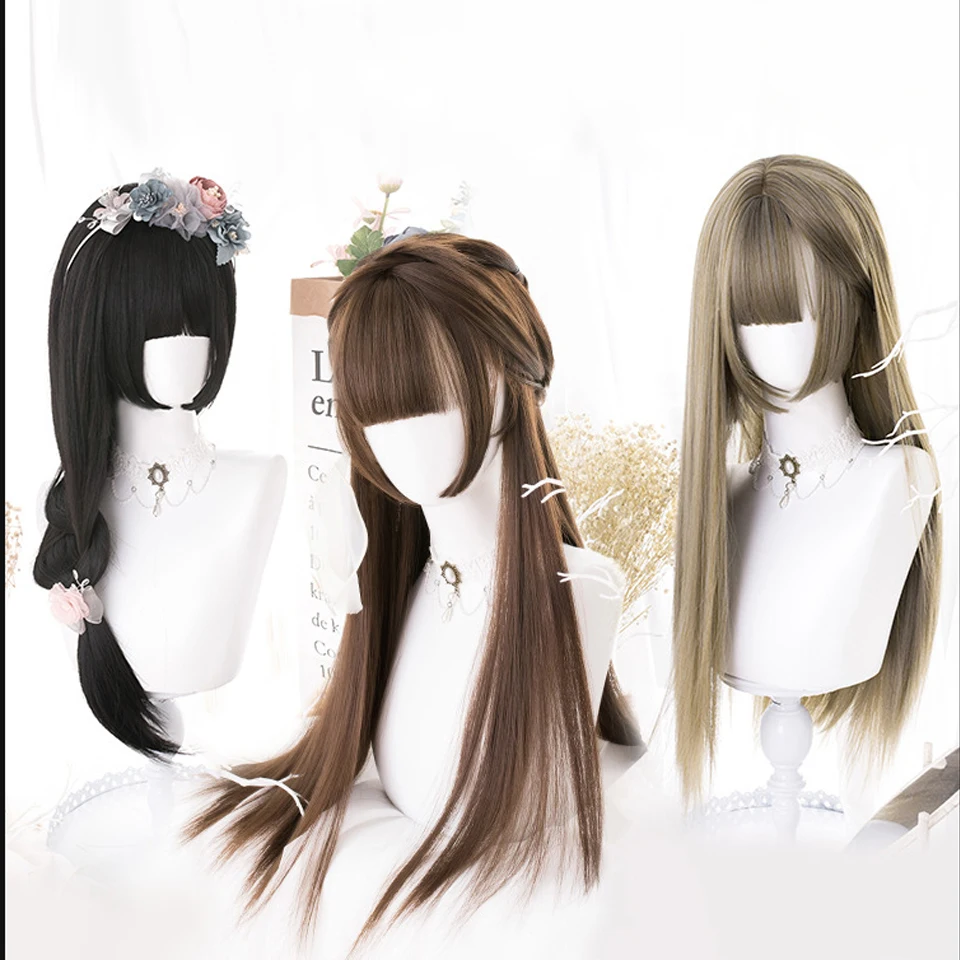 

Synthetic Long Staight Cosplay Wig with Bangs Hair Extension Cosplay Christmas Halloween Hair For Woman Wigs Black Brown Hairpie