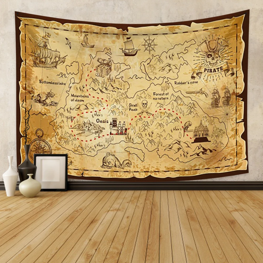 

Retro World Map Pirate Tapestry High-Definition Fabric Wall Hanging Polyester Study Room Table Cover Decoration Home Decor