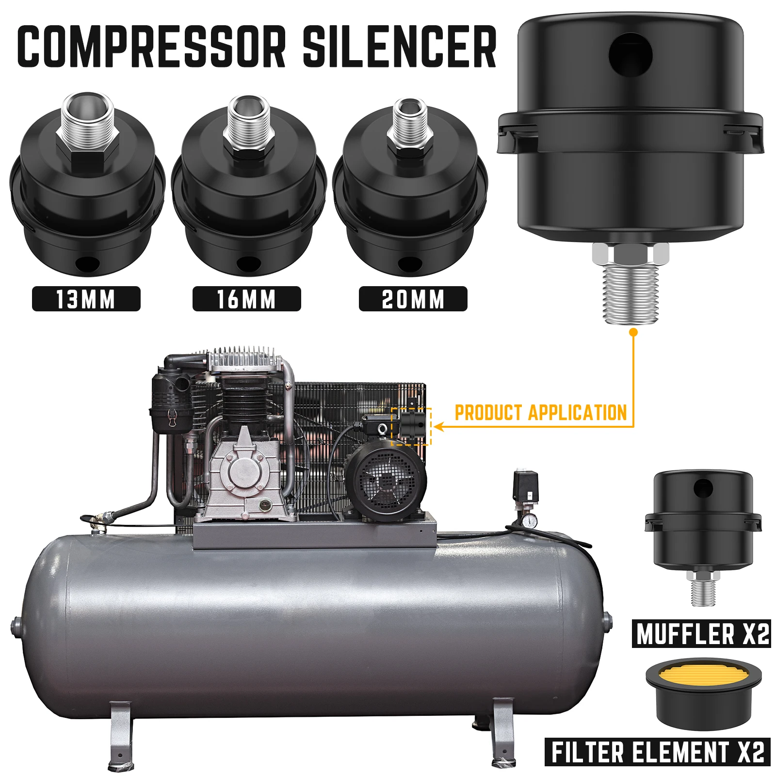 Silencer 13mm 16mm 20mm Air Compressor Parts Metal Air Compressor Intake Filter Noise Muffler Silencer