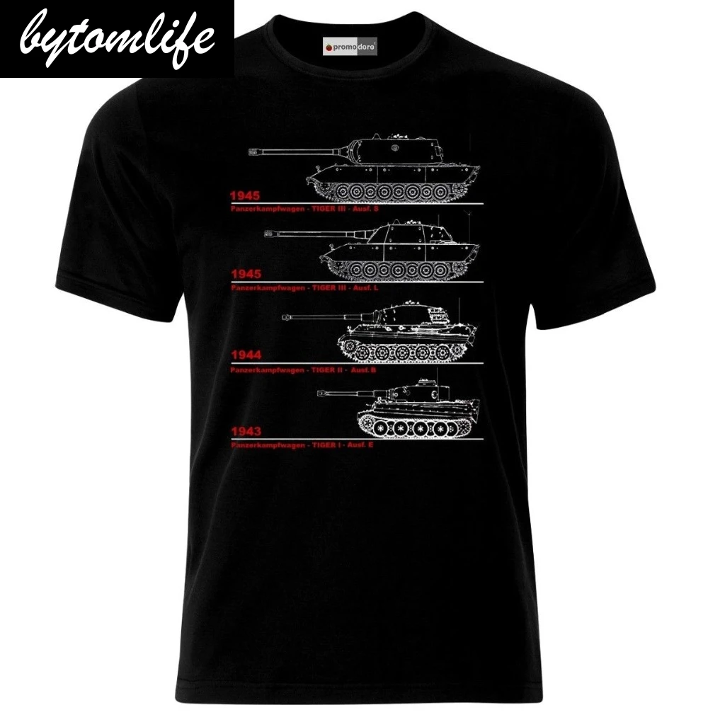 

2018 Short Sleeve Cotton Man Clothing Tiger Tank Blueprint Patent German Army Panzer WW2 Wehrmacht T-Shirt Fashion Classic