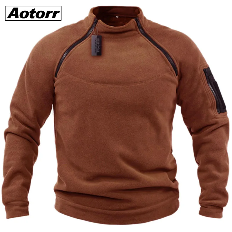 

Men's Military Sweatshirt Fleece Winter Zipper Pullover Fashion Men Solid Color Loose Lamb Thick Jacket Men Clothing Streetwear