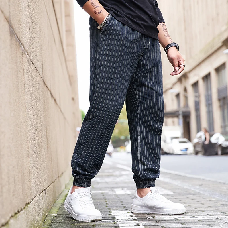 

2022 Autumn New Striped Pants Men Casual Streetwear Trousers 100% Cotton Elastic Waist Jogger Pants Plus Size XXXXL 5XL 6XL