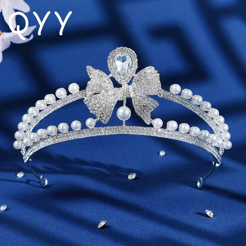 

Свадебная Корона, Тиары и короны невесты серебряного цвета с кристаллами, свадебные украшения для волос с жемчугом для невесты, аксессуары ...