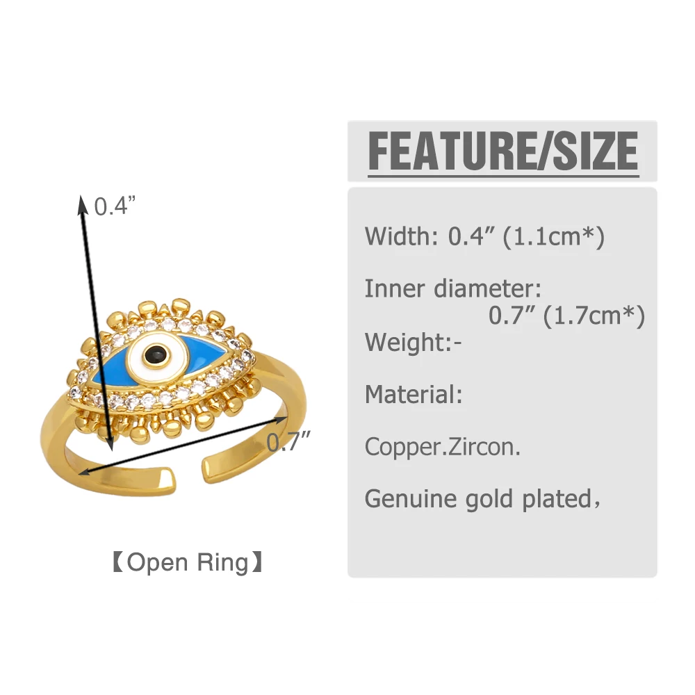 OCESRIO белые кристаллы эмаль синий глаз кольца для женщин медные позолоченные