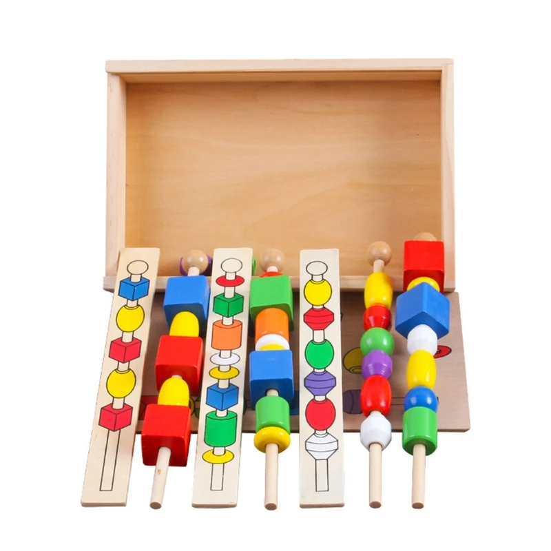 

Wooden Bead Sequencing Set Block Toy kid Children's Montessori Materials Educational Toys for Baby A2UB
