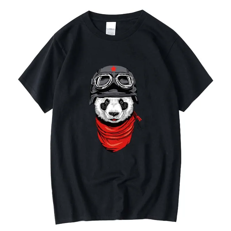 

Men's top quality100%cotton Funny panda pilot print T shirt loose summer Knitted fabric men tshirt o-neck t-shirt male tees tops