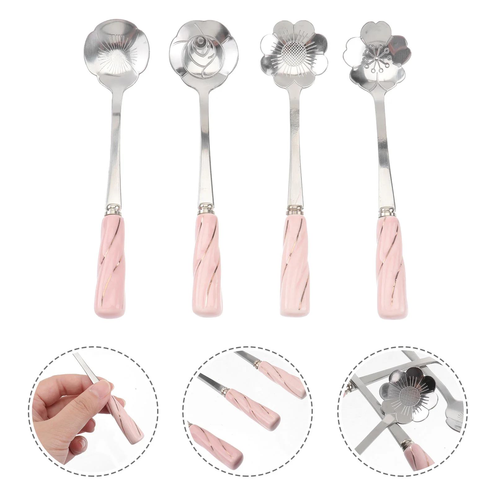 

4 pcs Coffee Spoons Stainless Steel Ceramic Handle Delicate Dessert Scoop Stirring Spoon for Home