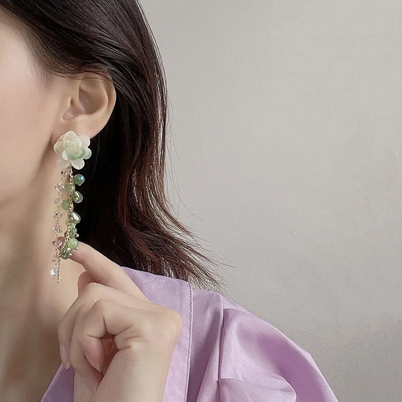 

Elegant Women Chic Long Crystal Tassel Dangle Earrings Jewelry