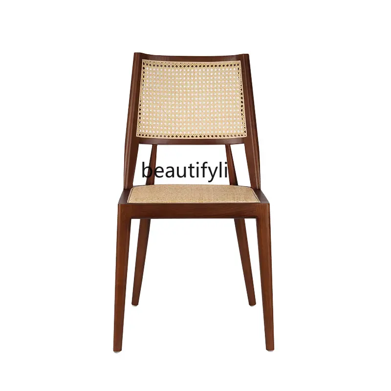 

Обеденный стул из твердой древесины для отеля со спинкой, дизайнерский обеденный стол из ротанга для отдыха, современный простой обеденный стол для небольшой квартиры