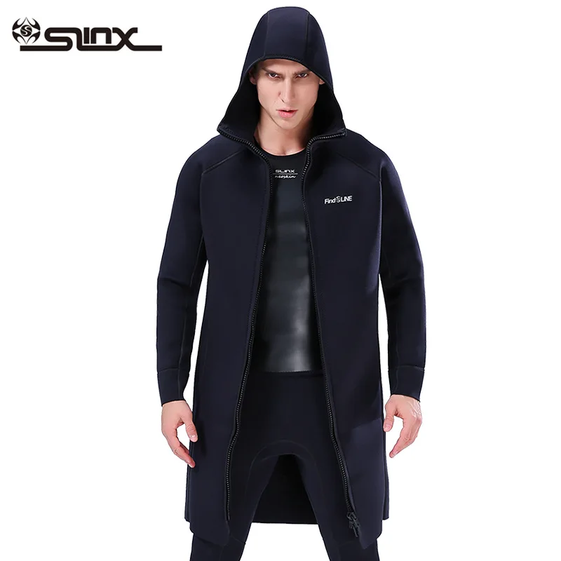 Men 3mm Neoprene Long Knee-Length Hooded Diving Windbreaker Warm Snorkeling Jacket UV Protection Swimsuit Diving Suit In Winter