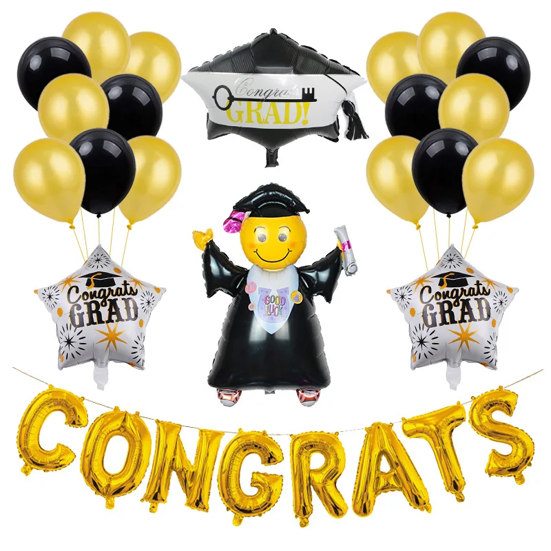 

23pcs of Congrats GRAD balloon sets DIY School Graduation party decoration 2022 new party supplies foil latex mixed balloons