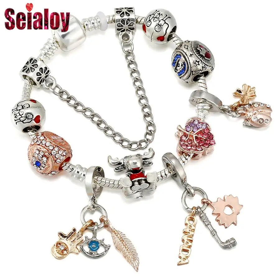 Seialoy новые браслеты-подвески с перьями и насекомыми листьями для женщин девочек