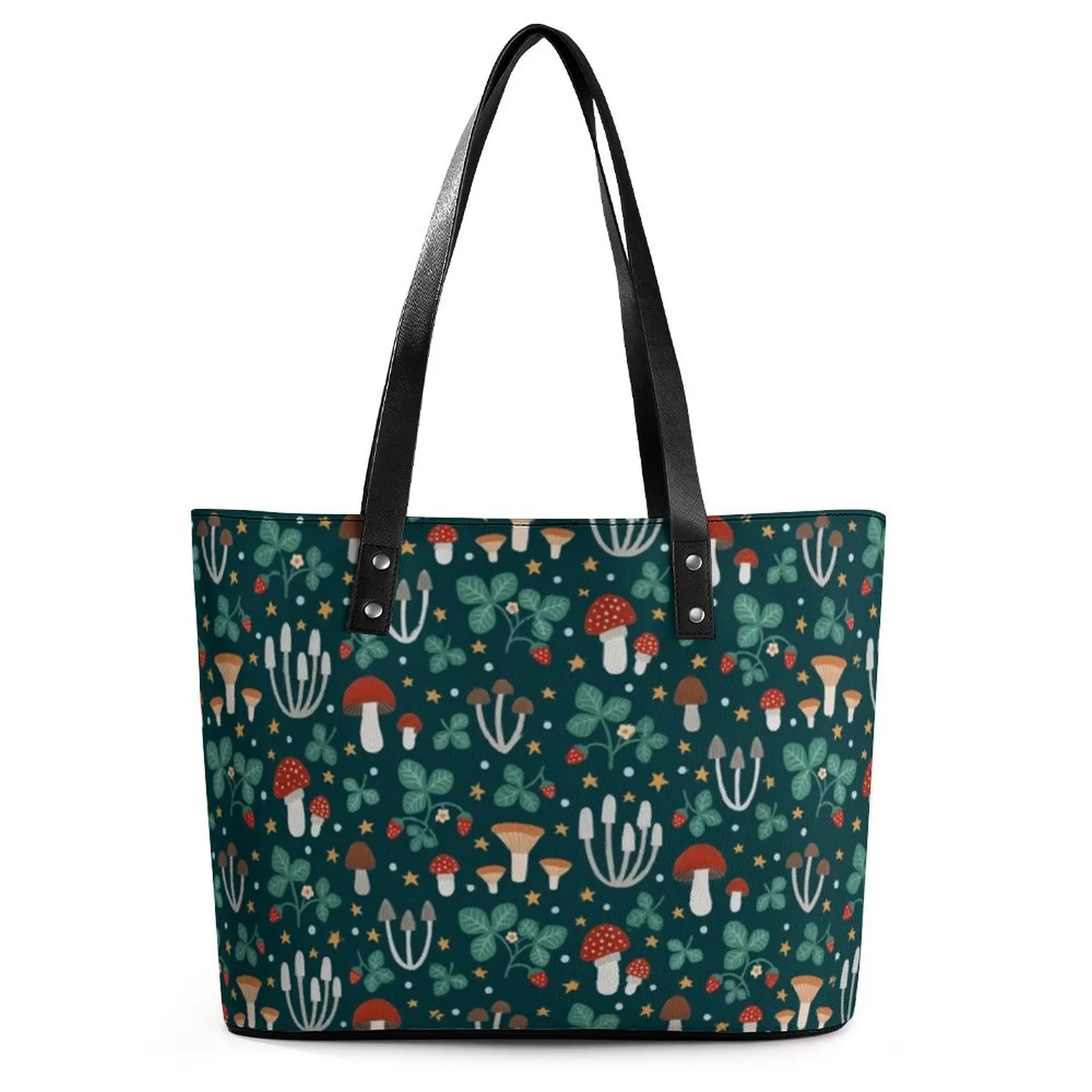 

Magic Forest Handbags Women Autumn Mushrooms Tote Bag Vintage Office Shoulder Bag Pocket Graphic Design PU Leather Shopping Bags