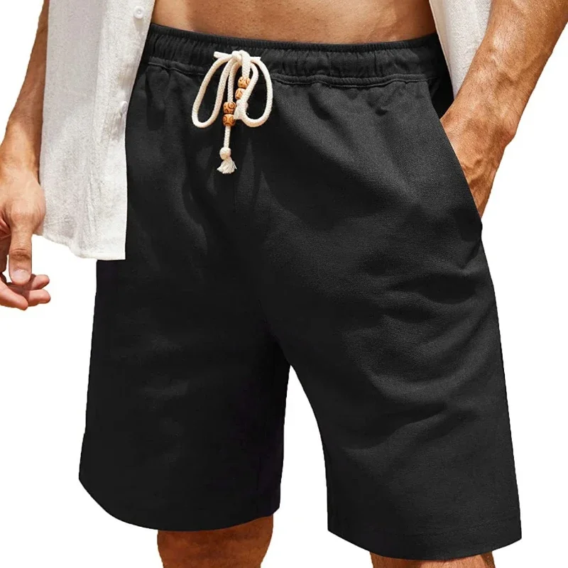

Cotton Linen Shorts Male Summer Breathable Solid Color Linen Short Pants Men Shorts Trousers Fitness
