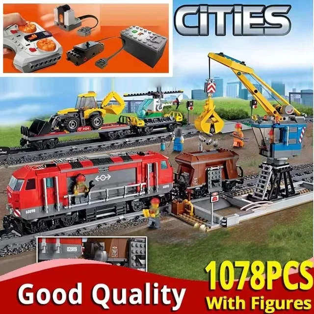 

In Stock Cargo Train Motorized Remote Control Model Compatible with 02009 60052 02008 60098Building Blocks Bricks Power DIY Toys