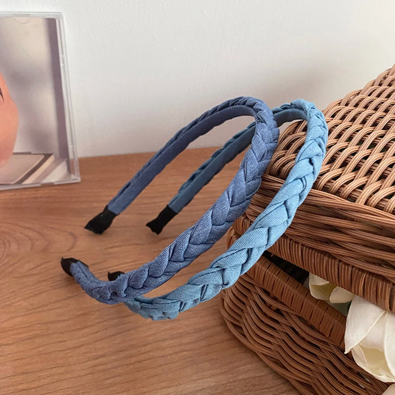 

2022 New Thin Head Hoop Cowboy Braided Knotted Denim Braids Headband Hairband Hair Hoop Sweet Girl Fashion Hair Accessories DIY
