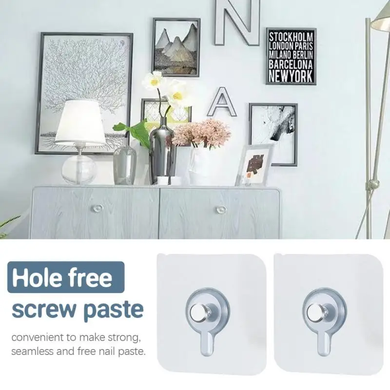 

10PCS PVC Strong Adhesive Nails Wall Poster Seamless Wall Hook Waterproof Durable Transparent Kitchen Bathroom Screw Hook Hanger