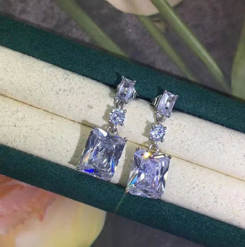

ANGLANG Luxury Square CZ Dangle Earrings Women White/Blue/Pink/Yellow Simple Elegant Earrings Wedding Trendy Jewelry