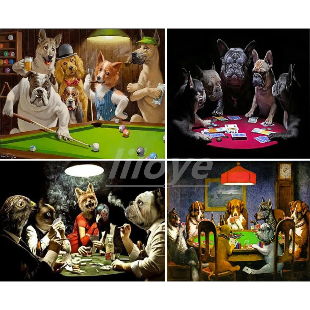 Абстрактная забавная животная собака играющая в покер игра бильярдный холст 5D
