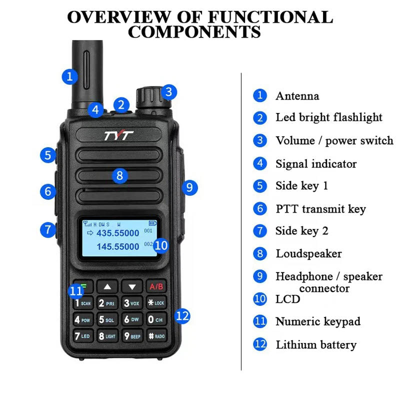 TYT TH-98 Teyitong walkie-talkie UV dual frequency outdoor long distance high power mountain waterproof  (8W high power)