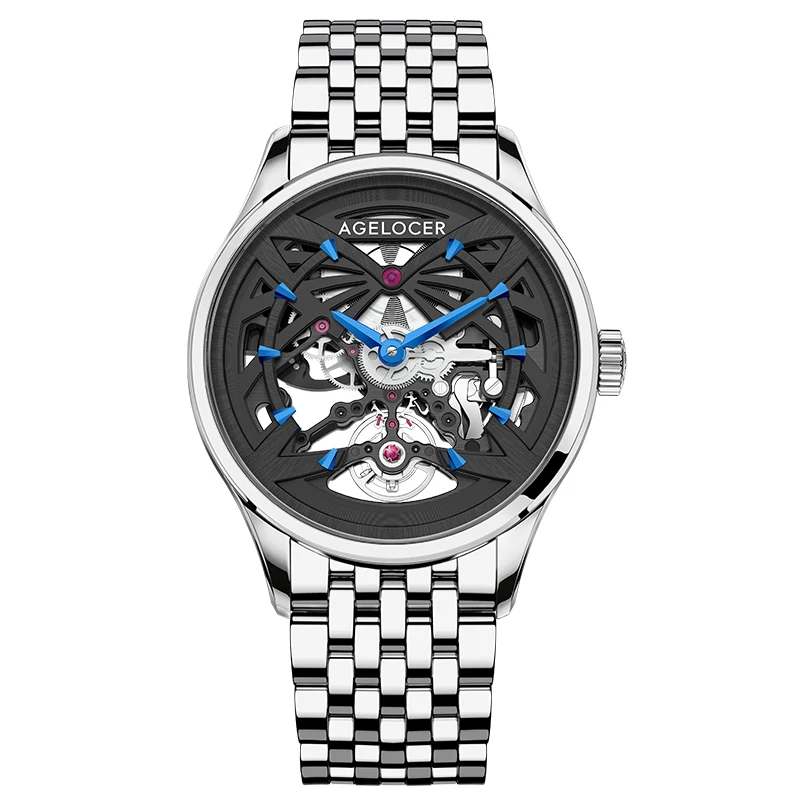 

AGELOCER Mechanical Watches Men Sapphire Skeleton Diamond Gold Watch Waterproof 41mm Watches For Men Reloj Hombre
