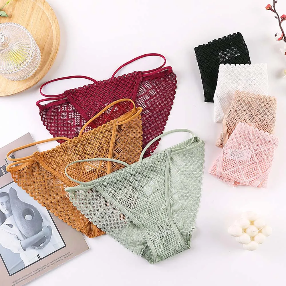 

Сексуальные дышащие однотонные европейские и американские тонкие кружевные трусики с ремешком, женские трусики, нижнее белье